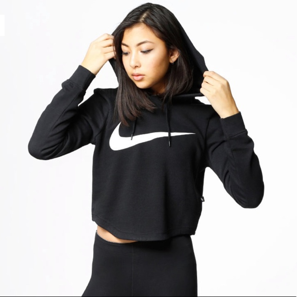 Black Nike Crop Hoodie with Swoosh | Size S